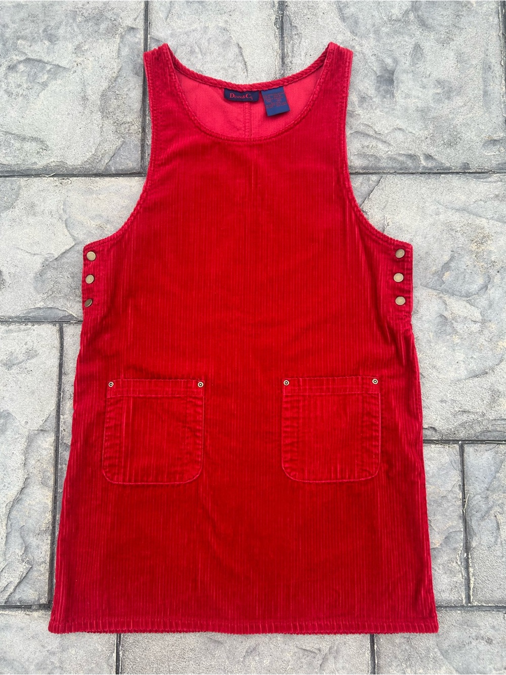 Vintage 90s 2000s Red Corduroy Pinafore Jumper Dress Medium